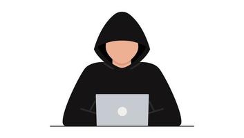 Hacker-Angriff. Betrug mit Nutzerdaten in sozialen Netzwerken. Internet-Phishing, gehacktes Passwort. Cyberkriminalität und Kriminalität. ein Dieb auf einer Website im Internet. der Verbrecher hinter einem Laptop, Computer. vektor