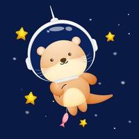 Süßer Otter mit Astronautenhelm. Tierzeichentrickfigur Premium-Vektor vektor