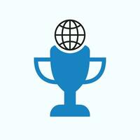 Welt Meisterschaft Trophäe Logo Design Konzept mit global und Trophäe Symbol vektor