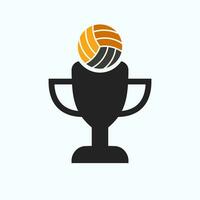 Volleyball Meisterschaft Trophäe Logo Design Konzept mit Volleyball und Trophäe Symbol vektor