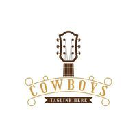 Western Cowboy Land Gitarre Musik- Logo Jahrgang Design vektor