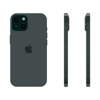 Neu schwarz Modell- von Apfel iPhone 15 Smartphone, Attrappe, Lehrmodell, Simulation Vorlage auf Weiß Hintergrund - - Vektor
