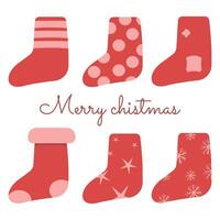 einstellen rot Socken Vektor Symbol, isoliert auf Weiß Hintergrund Weihnachten Santa Socken, Überraschung und Grüße. Vektor Illustration.