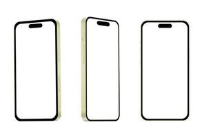 ny gul smartphone modell 15, attrapp mall på vit bakgrund - vektor