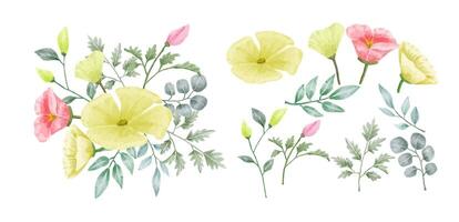 eine Reihe von Blumen in Aquarell gemalt vektor