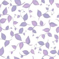 Aquarell nahtlose Muster mit lila Blättern und Zweigen. handgezeichnete Sommertextildekoration botanische Blumenillustration vektor
