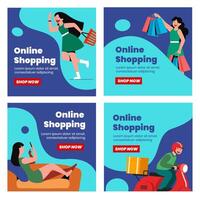 online shopping banner, mobil app mallar, koncept platt design vektor