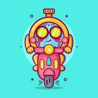 cool Stoppuhr Charakter Maskottchen Reiten Roller Motorrad isoliert Karikatur im eben Stil Design vektor