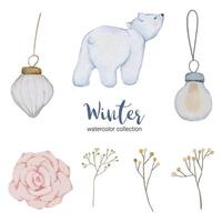 Winter-Aquarellkollektion mit Artikeln für den Heimgebrauch und Weißbär vektor