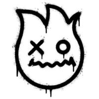 Graffiti Emoticon unheimlich krank Gesicht isoliert mit ein Weiß Hintergrund. Graffiti Feuer Emoji mit Über sprühen im schwarz Über Weiß. vektor