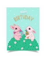 Grattis på födelsedagen gratulationskort dekorerad med kanininnehav morot och presentask vektor
