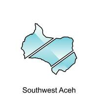 Karta av sydväst aceh stad logotyp design begrepp illustration aning stil platt vektor design mall. isolerat på vit bakgrund