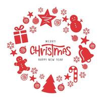 glad jul och Lycklig ny år text med jul dekorationer vektor