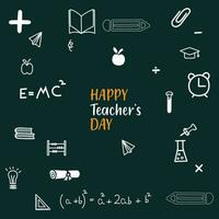 glücklich Lehrer Tag Vektor Illustration mit Schule Ausrüstung. glücklich Lehrer Tag Gruß Karte. feiern Lehrer Tag mit Symbol Satz.