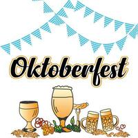 Oktoberfest Hintergrund. glücklich Oktoberfest Bier Festival Feier. Oktoberfest Hintergrund mit Bier Symbole, Symbole, Zeichen. Bier Becher, Flasche, Glas. Oktoberfest Party, Poster, Banner, Vorlage. vektor