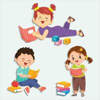 barn lära sig, läsa lyckligt. samling av barn vektor