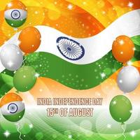 Indien självständighetsdagen bakgrund med flagga och ballonger sammansättning vektor