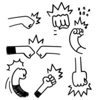 Hand gezeichnet Gekritzel Faust und Kampf verbunden Symbol Illustration Vektor