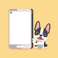 Karikatur Charakter ein Boston Terrier Hund und Smartphone vektor