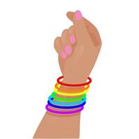 mini finger hjärta tecken med armband i HBTQ i Färg. regnbåge tycka om en symbol av HBTQ stolthet gemenskap. vektor illustration