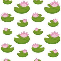 vatten liljor sömlös mönster. vektor illustration av lotus. teckning av rosa blommor och grön löv. blommig bakgrund med vatten växter.