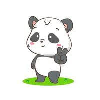 süß Panda mit Frieden Hand Zeichen Geste Karikatur Charakter. kawaii bezaubernd Tier Konzept Design. isoliert Weiß Hintergrund. Vektor Kunst Illustration