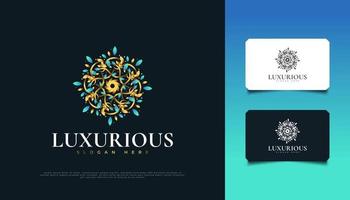 Luxus-Blumenornament-Logo-Design in Blau und Gold, geeignet für Spa, Beauty, Floristen, Resorts oder Kosmetikprodukte vektor