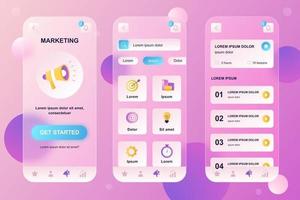 Marketing-Kit mit glasmorphen Elementen für mobile App vektor