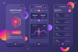 Kit für glasmorphe Elemente der Kryptowährung für mobile App vektor
