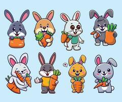 süß Hase mit Karotte Tasche Karikatur Vektor Symbol Illustration