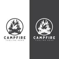 Lagerfeuer Logo, Holz Verbrennung und Feuer Design, Camping Abenteuer Jahrgang vektor