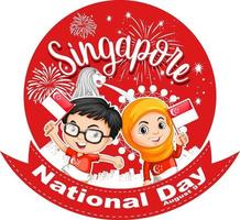 singapur national tag mit kindern halten singapur flagge zeichentrickfigur vektor