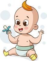 Illustration von ein süß Baby Junge tragen ein Windel vektor