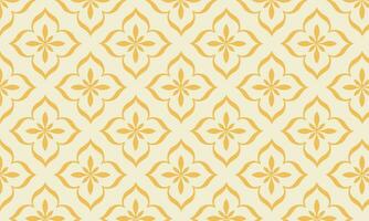 indonesisch Batik Design mit geometrisch Muster von Gold Blumen- Ornamente auf Gelb Hintergrund. abstrakt Blumen- nahtlos Muster Vektor Illustration