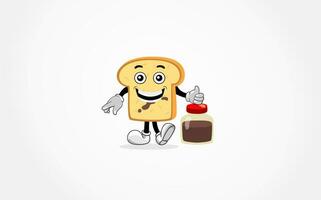 ein Karikatur Brot Charakter halten ein Krug von Marmelade vektor