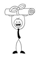 Strichmännchen-Geschäftsmann-Charakter aufgeregt mit Diplom- oder Zertifikatvektor-Cartoon-Illustration vektor