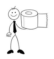 Strichmännchen-Geschäftsmann-Charakter mit Toilettenpapiervektor-Cartoon-Illustration vektor