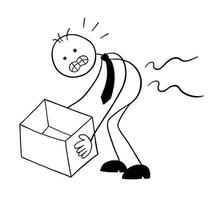Strichmännchen-Geschäftsmann-Charakter schmerzt zurück, wenn er Box-Vektor-Cartoon-Illustration anhebt vektor
