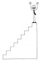 stickman affärsman karaktär på toppen av trappan och mycket glad vektor tecknad illustration
