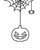 domkraft o lykta ondska pumpa hängande på en Spindel webb linje konst klotter, Lycklig halloween läskigt ornament dekoration vektor illustration