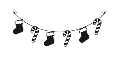 Weihnachten Strumpf und Süßigkeiten Stock Girlande Silhouette Vektor Illustration, Weihnachten Grafik festlich Winter Urlaub Jahreszeit Ammer