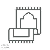 moské matta muslim bön matta ikon. traditionell islamisk, arabicum matta för namaz bön. ramadan eller eid mubarak i översikt stil redigerbar stroke vektor illustration. design på vit bakgrund eps 10