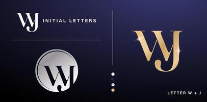 wj monogram brev lyx alfabet brev logotyp design med guld och silver- färger elegant och klassisk stil för initialer bröllop inbjudan, brevpapper, layouter collage, skriva ut material företag vektor