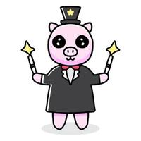 bedårande trollkarl gris tecknad. illustration för klistermärken och kläder vektor