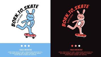 Hase, der Skateboard im Hype-Stil spielt. Illustration für T-Shirts, Poster, Logos, Aufkleber oder Bekleidungsartikel. vektor