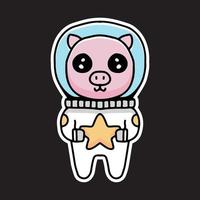 Kawaii Schwein Astronaut hält Sterne Cartoon. Designillustration für Aufkleber und Kleidung vektor