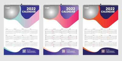 Einzelner Wandkalender 2022 Vorlagendesign mit Vektor. Planer-Tagebuch mit Platz für Foto. vektor