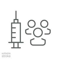 Impfstoff und Impfung von Menschen Linie Symbol. medizinisch Spritze, Immunisierung, Krankheit Verhütung, Coronavirus Pandemie, COVID-19, editierbar Schlaganfall Vektor Illustration Design auf Weiß Hintergrund. eps 10