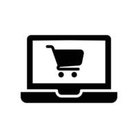 online Geschäft E-Commerce solide Symbol. öffnen Laptop mit Bildschirm zum besorgen, verkaufen im Verkauf Markt Konzept von online Einkaufen können verwenden zum Netz Infografiken Vektor Illustration Design auf Weiß Hintergrund eps 10