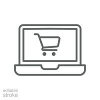 online Geschäft E-Commerce solide Symbol. öffnen Laptop mit Bildschirm zum besorgen, verkaufen im Verkauf Markt Konzept von online Einkaufen können verwenden zum Netz Infografiken Vektor Illustration Design auf Weiß Hintergrund eps 10